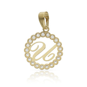 COLGANTE ORO 18KL LETRA CIRCONITAS - 12MM - Abecedario: u 