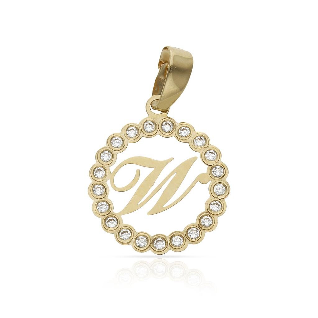COLGANTE ORO 18KL LETRA CIRCONITAS - 12MM - Abecedario: w 