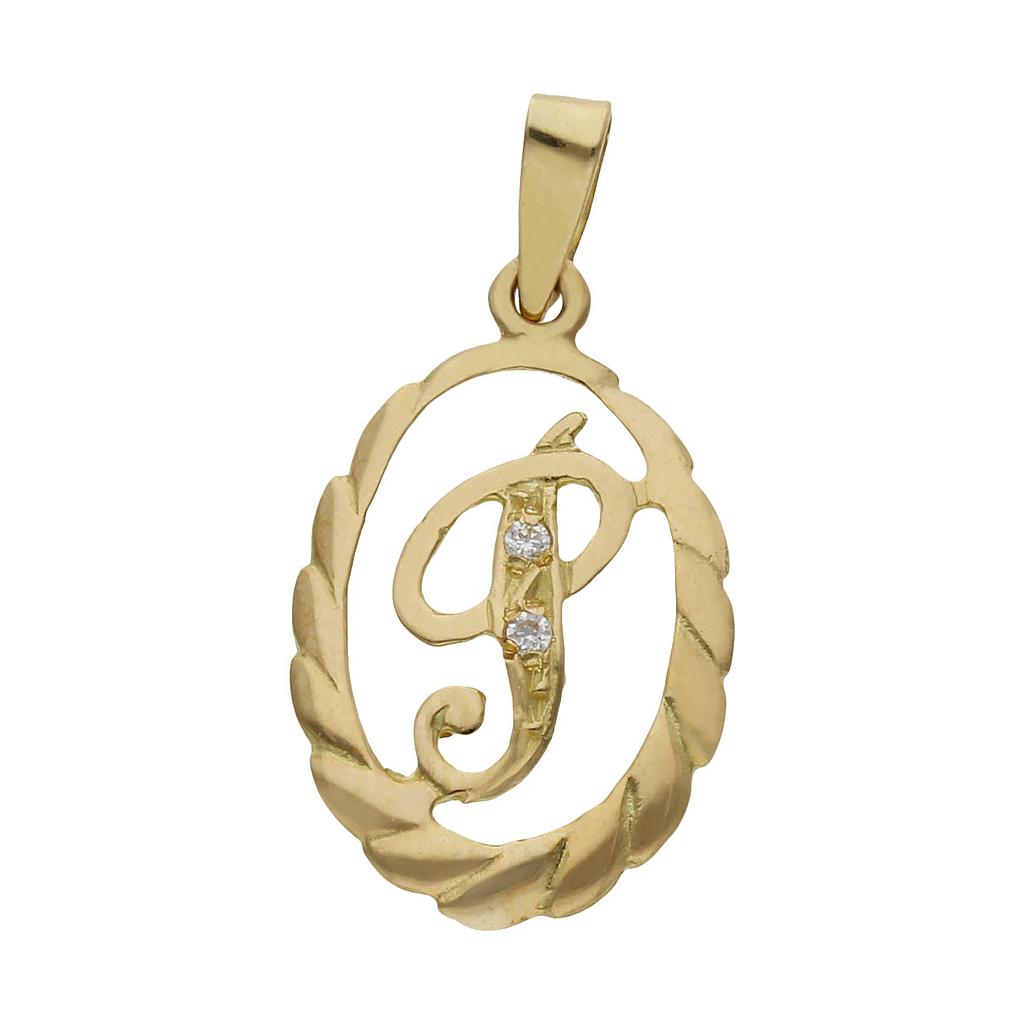 COLGANTE ORO 18KL LETRA CIRCONITAS - 13x20MM - Abecedario: p 