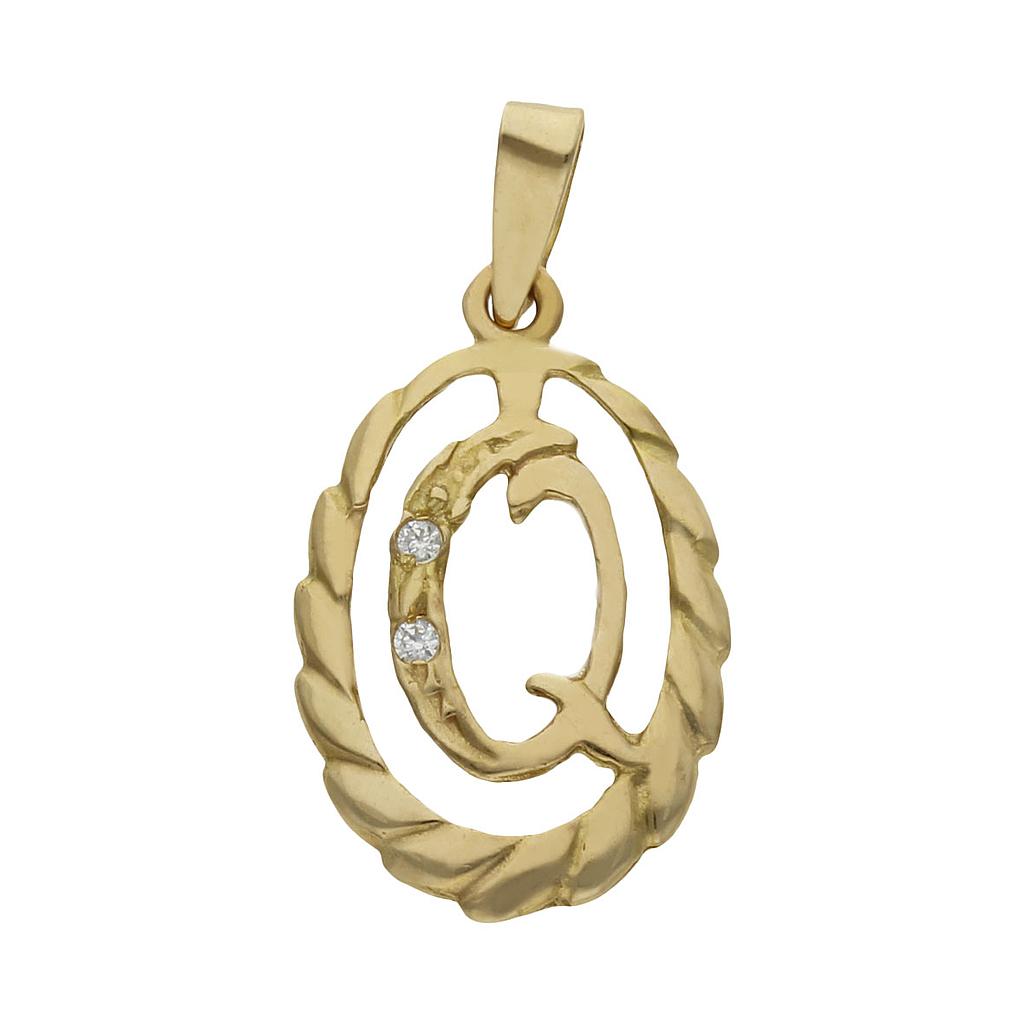 COLGANTE ORO 18KL LETRA CIRCONITAS - 13x20MM - Abecedario: q 