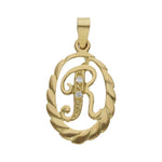 COLGANTE ORO 18KL LETRA CIRCONITAS - 13x20MM - Abecedario: r 