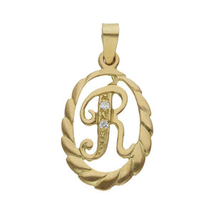 COLGANTE ORO 18KL LETRA CIRCONITAS - 13x20MM - Abecedario: r 