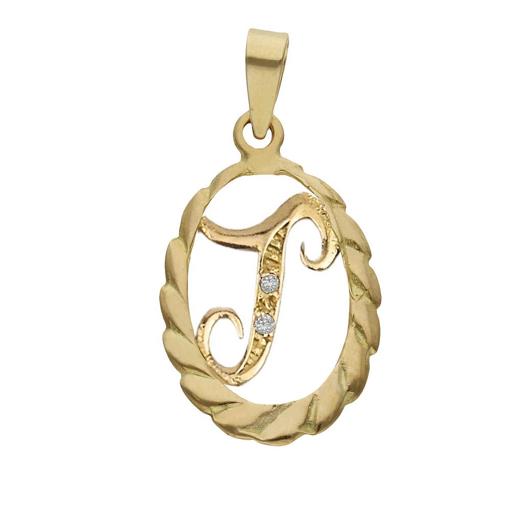 COLGANTE ORO 18KL LETRA CIRCONITAS - 13x20MM - Abecedario: t 