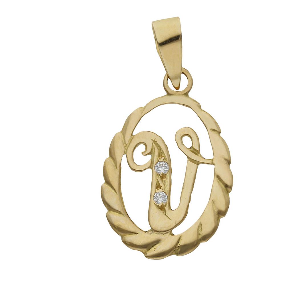 COLGANTE ORO 18KL LETRA CIRCONITAS - 13x20MM - Abecedario: v 