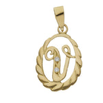 COLGANTE ORO 18KL LETRA CIRCONITAS - 13x20MM - Abecedario: v 