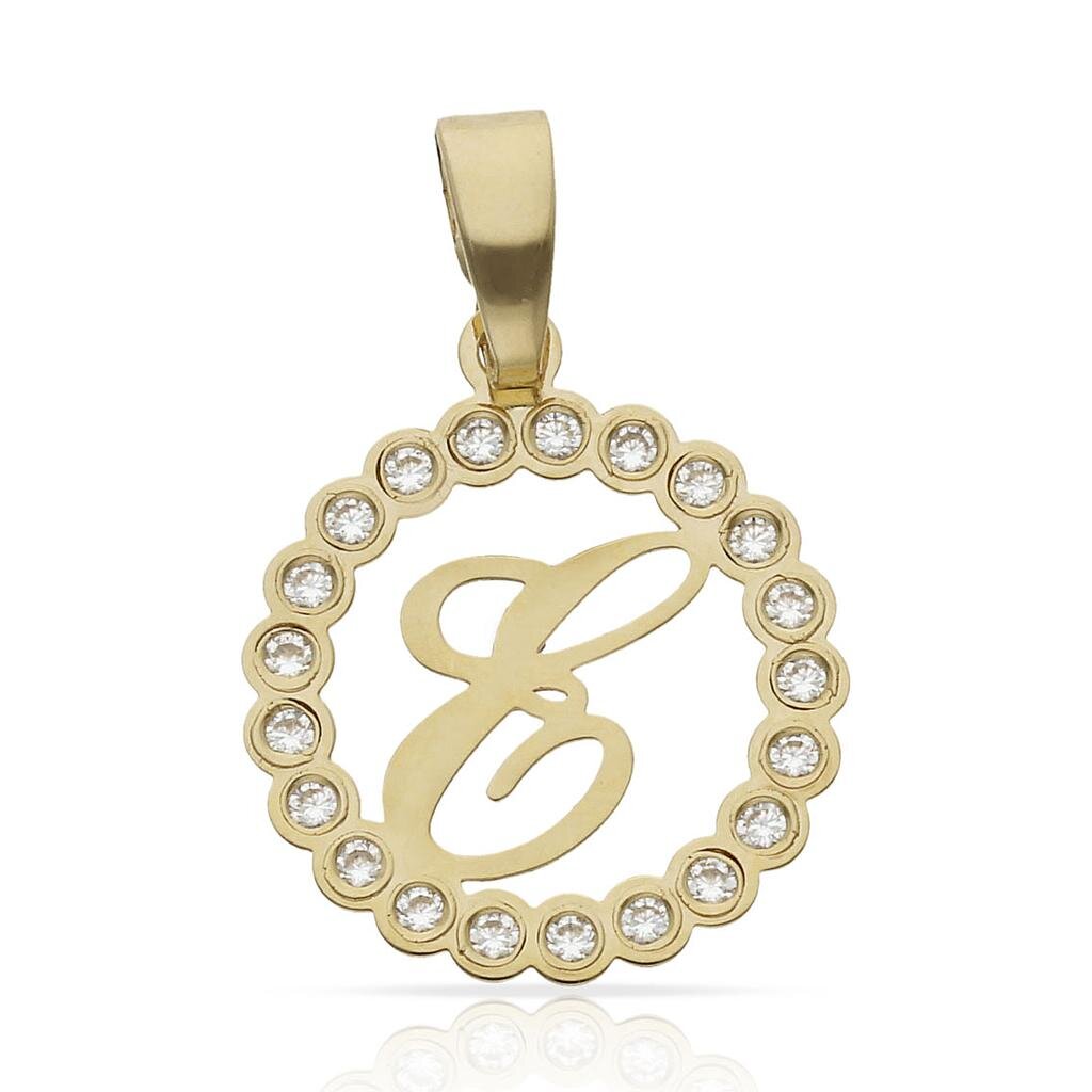 COLGANTE ORO 18KL LETRA CIRCONITAS - 15MM - Abecedario: e 