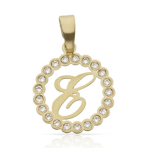 COLGANTE ORO 18KL LETRA CIRCONITAS - 15MM - Abecedario: e 