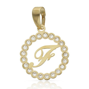 COLGANTE ORO 18KL LETRA CIRCONITAS - 15MM - Abecedario: f 