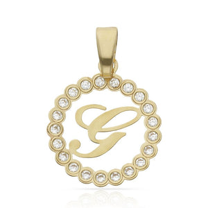 COLGANTE ORO 18KL LETRA CIRCONITAS - 15MM - Abecedario: g 