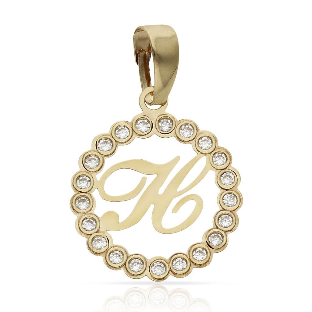 COLGANTE ORO 18KL LETRA CIRCONITAS - 15MM - Abecedario: h 