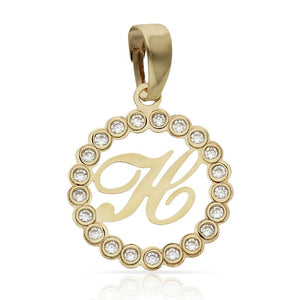 COLGANTE ORO 18KL LETRA CIRCONITAS - 15MM - Abecedario: h 