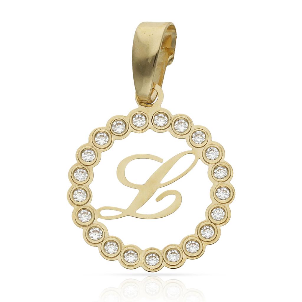 COLGANTE ORO 18KL LETRA CIRCONITAS - 15MM - Abecedario: L 