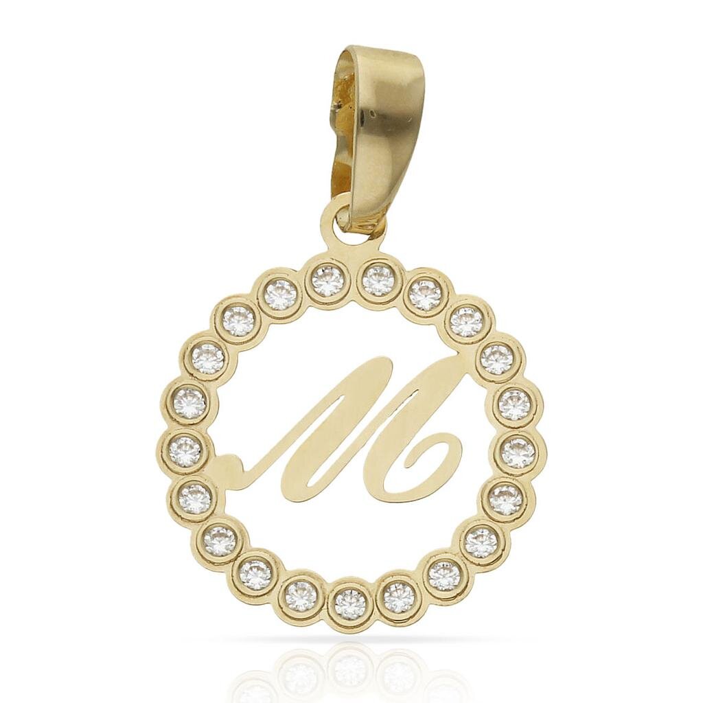 COLGANTE ORO 18KL LETRA CIRCONITAS - 15MM - Abecedario: m 