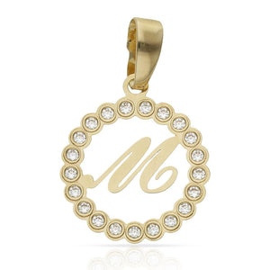 COLGANTE ORO 18KL LETRA CIRCONITAS - 15MM - Abecedario: m 