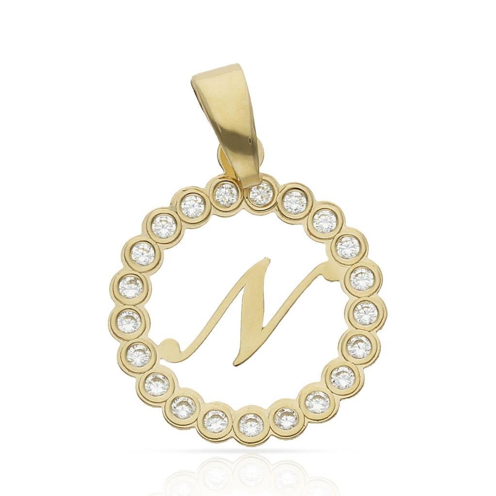 COLGANTE ORO 18KL LETRA CIRCONITAS - 15MM - Abecedario: n 