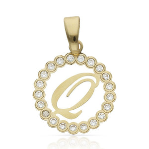 COLGANTE ORO 18KL LETRA CIRCONITAS - 15MM - Abecedario: q 