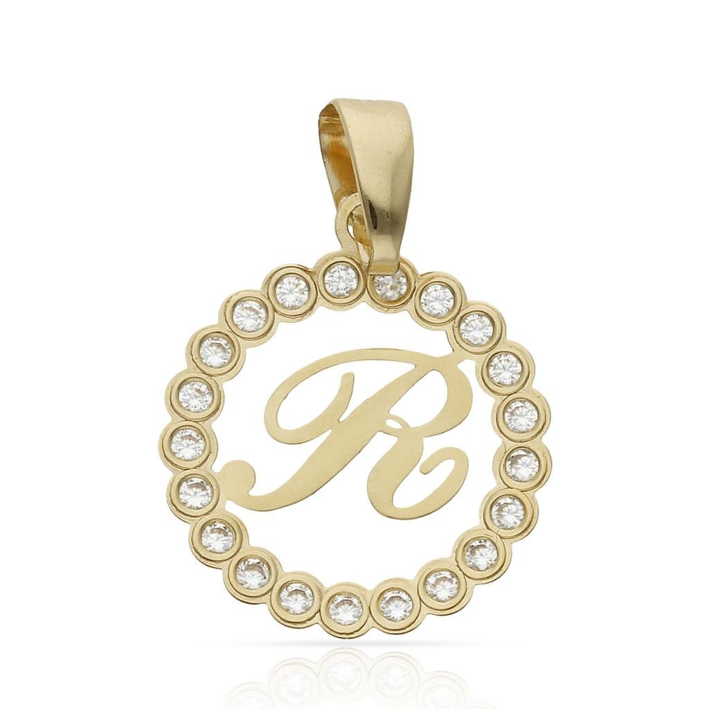 COLGANTE ORO 18KL LETRA CIRCONITAS - 15MM - Abecedario: r 
