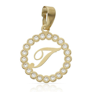 COLGANTE ORO 18KL LETRA CIRCONITAS - 15MM - Abecedario: t 