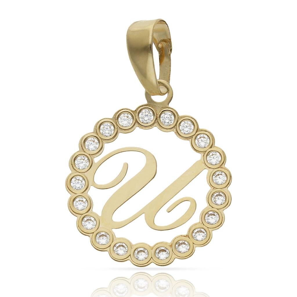 COLGANTE ORO 18KL LETRA CIRCONITAS - 15MM - Abecedario: u 