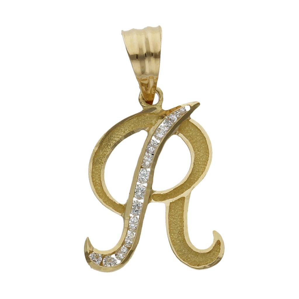 COLGANTE ORO 18KL LETRA CIRCONITAS - 19MM - Abecedario: r 