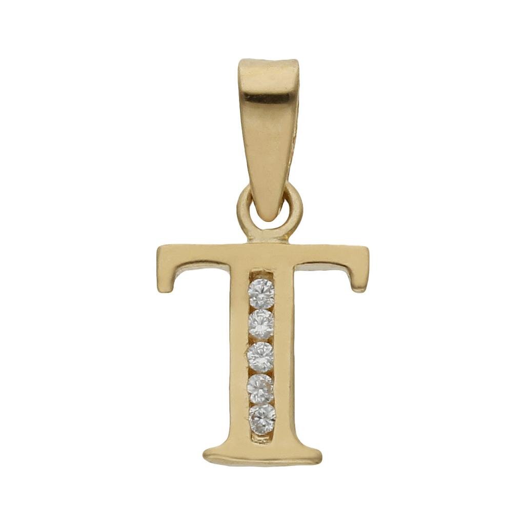 COLGANTE ORO 18KL LETRA CIRCONITAS - 9MM - Abecedario: t 