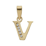 COLGANTE ORO 18KL LETRA CIRCONITAS - 9MM - Abecedario: v 