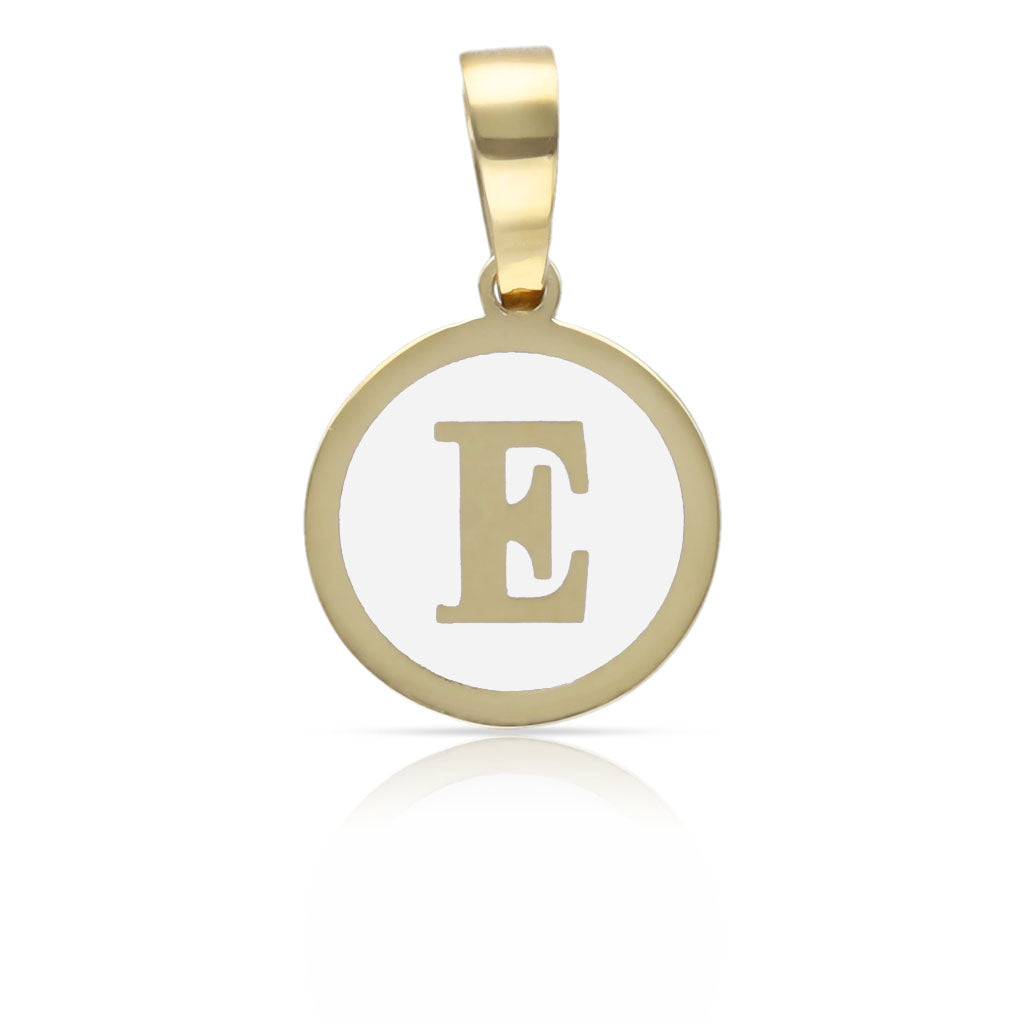 COLGANTE ORO 18KL LETRA ESMALTADA BLANCO - 12MM - Abecedario: e 