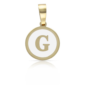 COLGANTE ORO 18KL LETRA ESMALTADA BLANCO - 12MM - Abecedario: g 