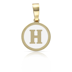 COLGANTE ORO 18KL LETRA ESMALTADA BLANCO - 12MM - Abecedario: h 