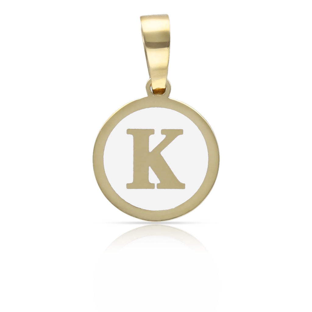 COLGANTE ORO 18KL LETRA ESMALTADA BLANCO - 12MM - Abecedario: k 