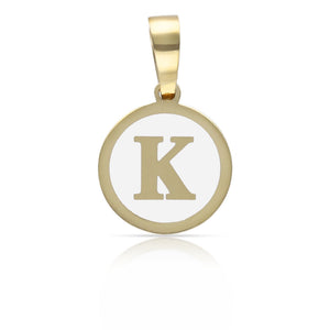 COLGANTE ORO 18KL LETRA ESMALTADA BLANCO - 12MM - Abecedario: k 