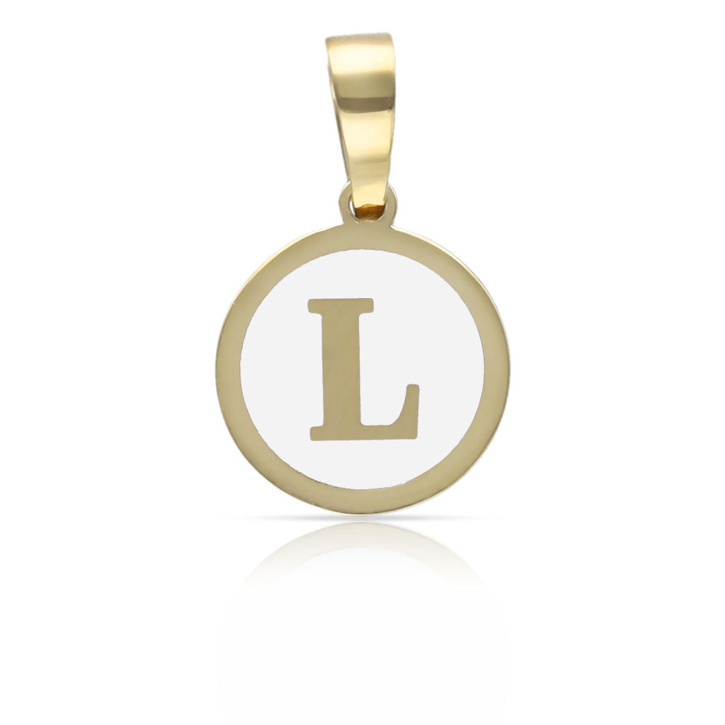 COLGANTE ORO 18KL LETRA ESMALTADA BLANCO - 12MM - Abecedario: L 