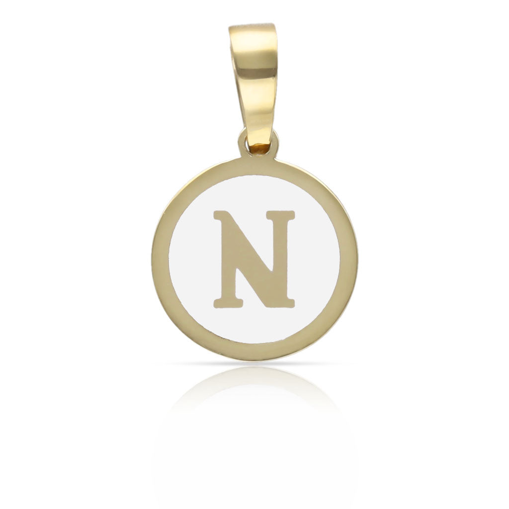 COLGANTE ORO 18KL LETRA ESMALTADA BLANCO - 12MM - Abecedario: n 
