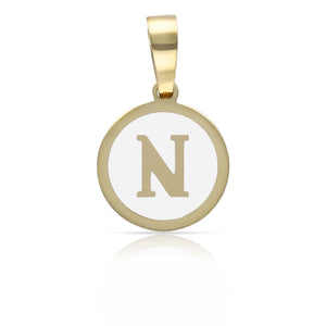 COLGANTE ORO 18KL LETRA ESMALTADA BLANCO - 12MM - Abecedario: n 