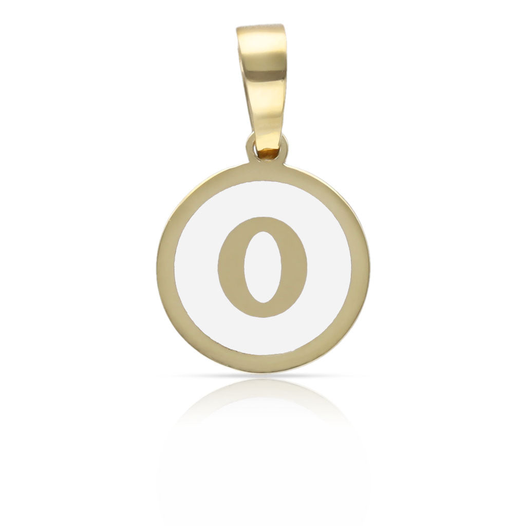 COLGANTE ORO 18KL LETRA ESMALTADA BLANCO - 12MM - Abecedario: o 