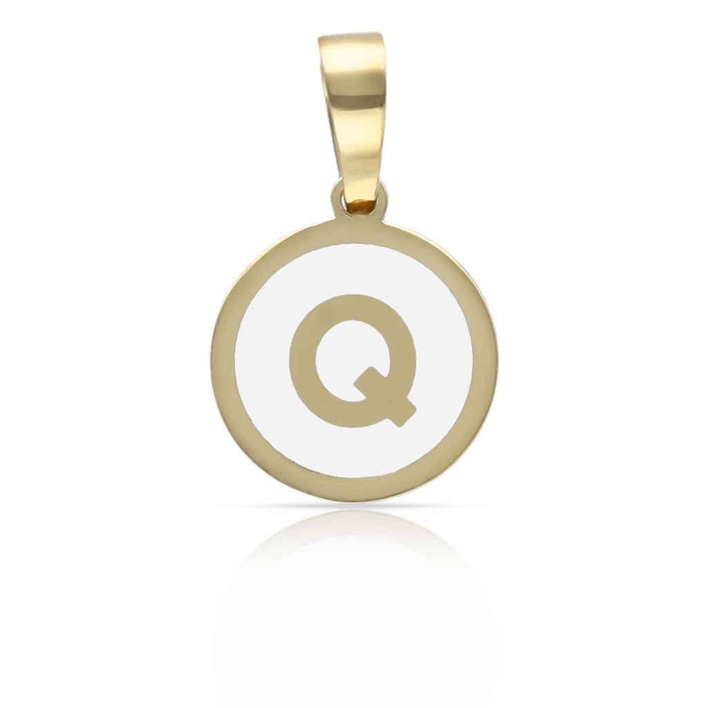COLGANTE ORO 18KL LETRA ESMALTADA BLANCO - 12MM - Abecedario: q 