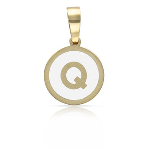 COLGANTE ORO 18KL LETRA ESMALTADA BLANCO - 12MM - Abecedario: q 