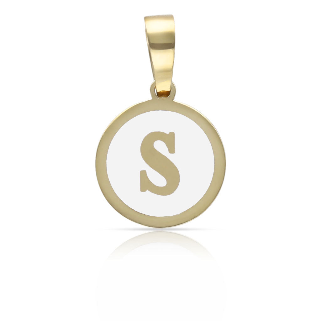 COLGANTE ORO 18KL LETRA ESMALTADA BLANCO - 12MM - Abecedario: s 