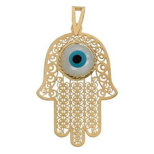 COLGANTE ORO 18KL MANO DE FATIMA + OJO TURCO