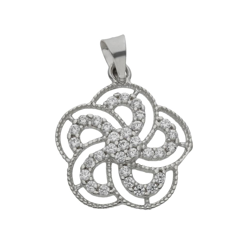 COLGANTE ORO BLANCO 18KL FLOR CIRCONITAS
