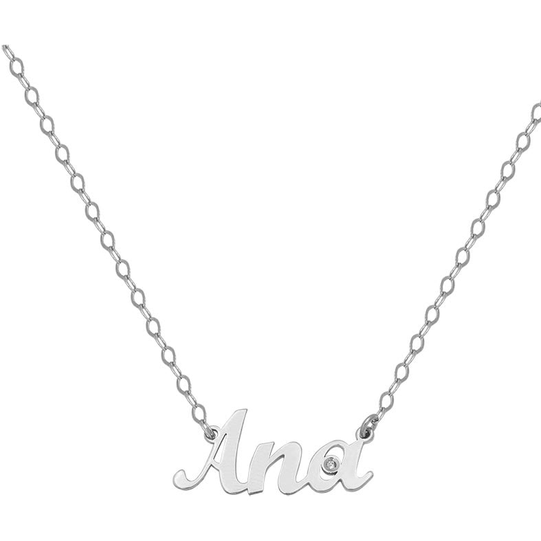 COLGANTE ORO BLANCO 18KL NOMBRE MEDIANO + DIAMANTE - Nombres: 7 Letras 