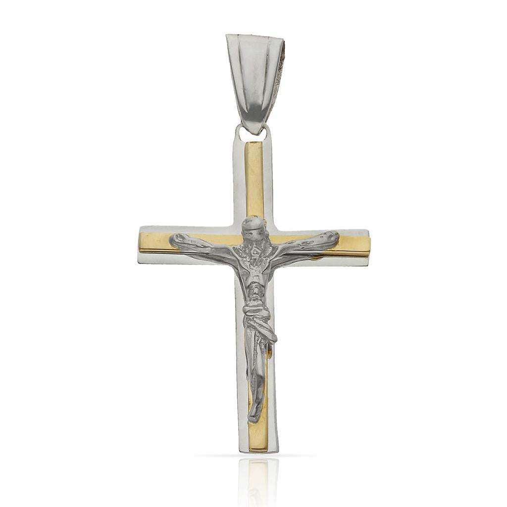 CRUZ CRISTO ORO 18KL BICOLOR - 18x27MM - Peso: 2.50 gr 