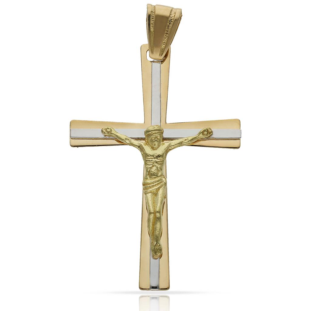 CRUZ CRISTO ORO 18KL BICOLOR - 22x32MM - Peso: 2.95 gr 