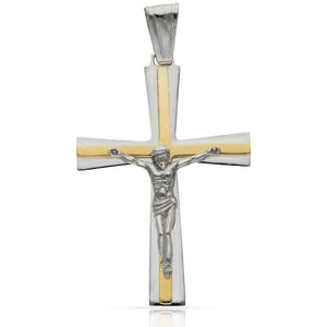 CRUZ CRISTO ORO 18KL BICOLOR - 22x32MM - Peso: 3.45 gr 