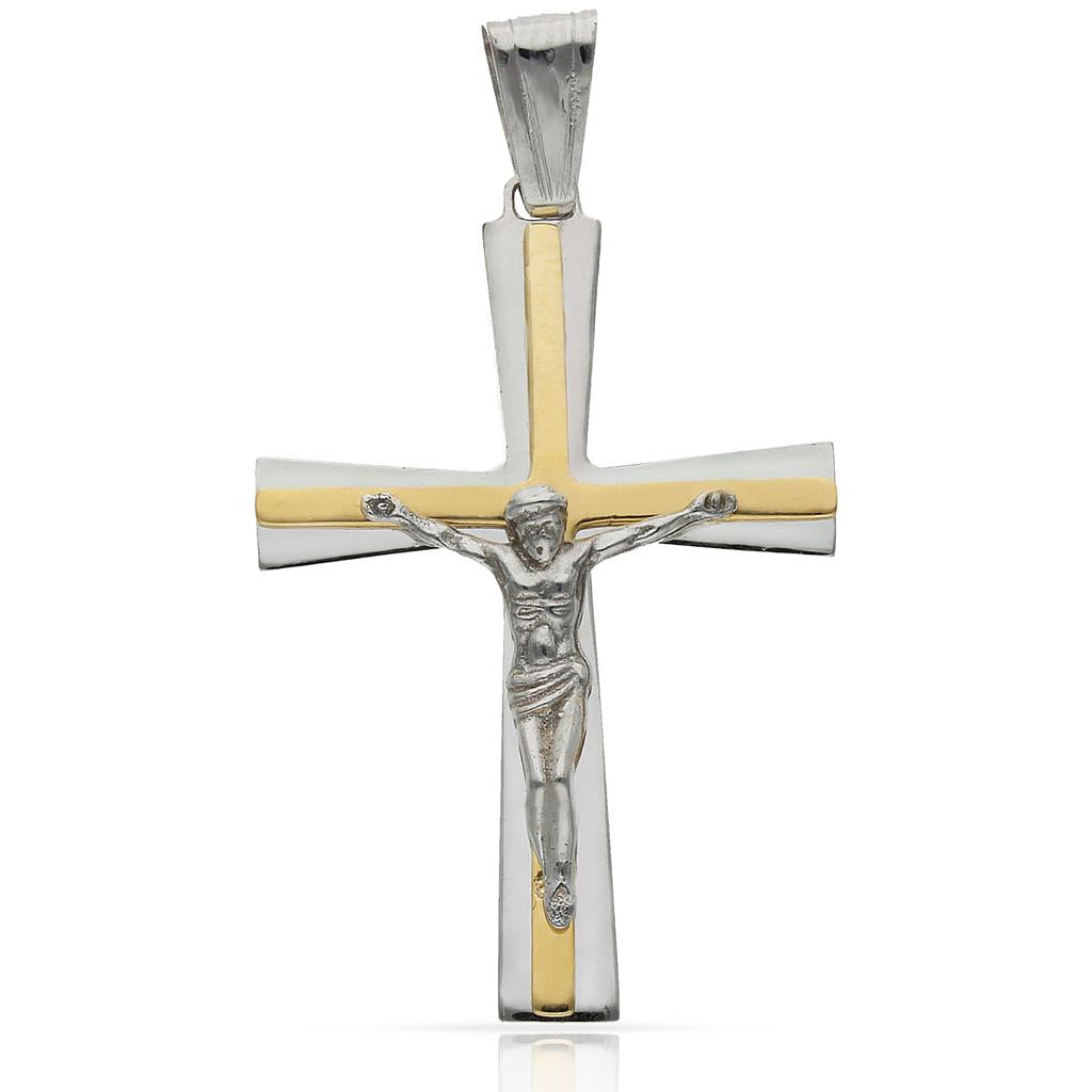 CRUZ CRISTO ORO 18KL BICOLOR - 22x32MM - Peso: 3.95 gr 