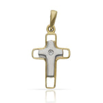 CRUZ ORO 18KL BICOLOR CIRCONITA - 11x18MM