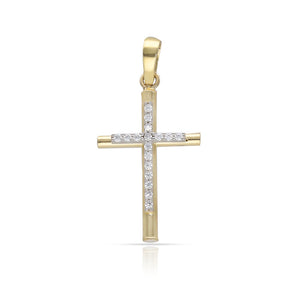 CRUZ ORO 18KL BICOLOR CIRCONITAS - 13x22MM