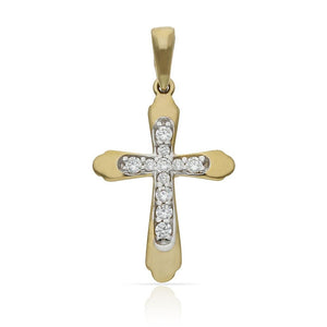 CRUZ ORO 18KL BICOLOR CIRCONITAS - 14x21MM
