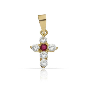 CRUZ ORO 18KL COLOR SELECCIONABLE - Piedra: Rojo 