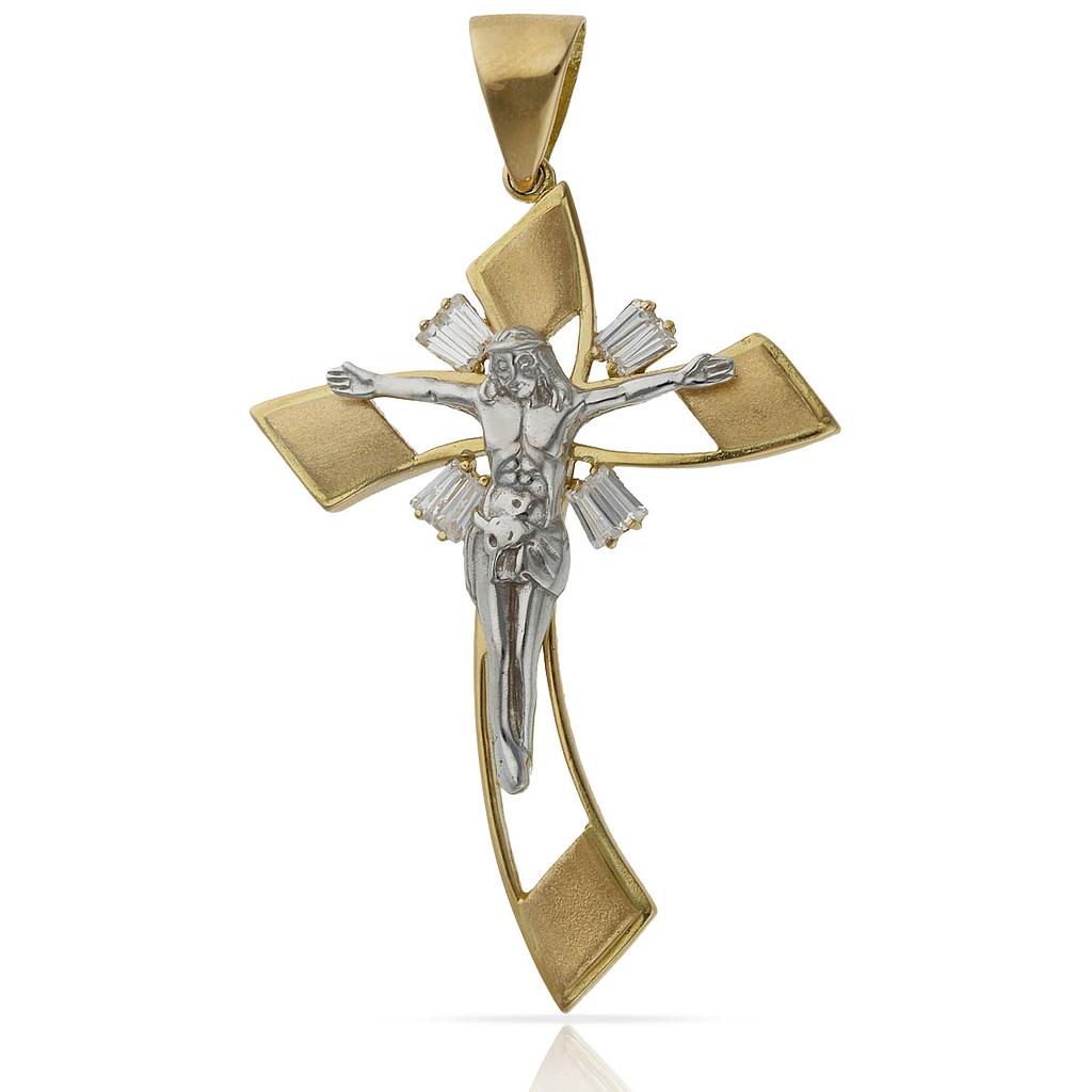 CRUZ ORO 18KL CRISTO Y BAGUETTES - Peso: 11.70 gr 